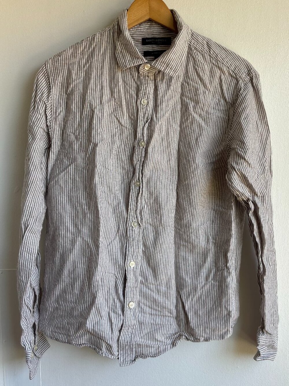 Banana Republic Linen Cotton Untucked Slim Fit Stripe Shirt Small